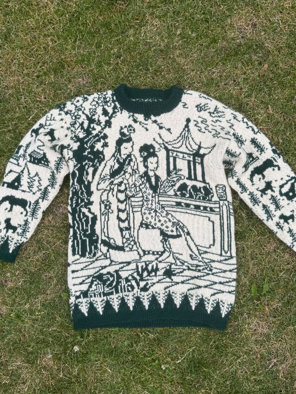 Vintage - Heavy Wool Sweater (Unisex) - Green/White